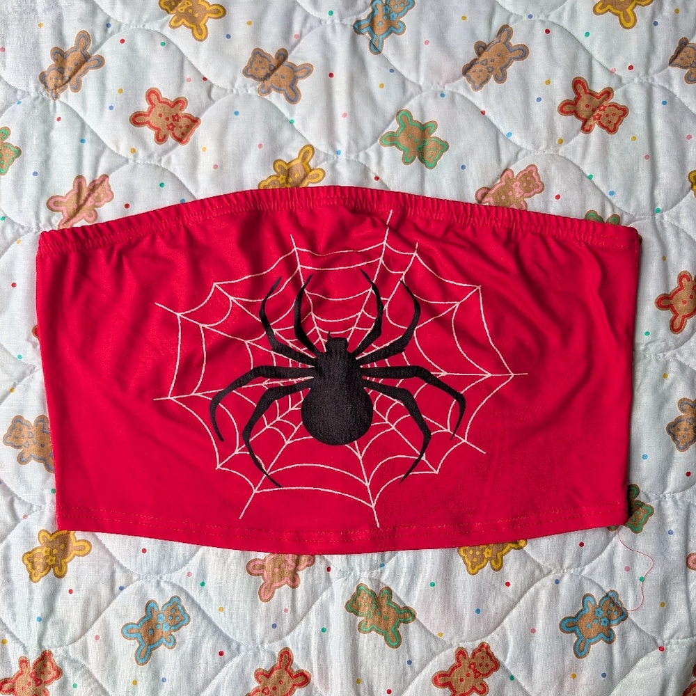 Tube Top / Red Spider Web Crop Top / Bandeau Top / Spider Crop Top - Picture 2 of 7
